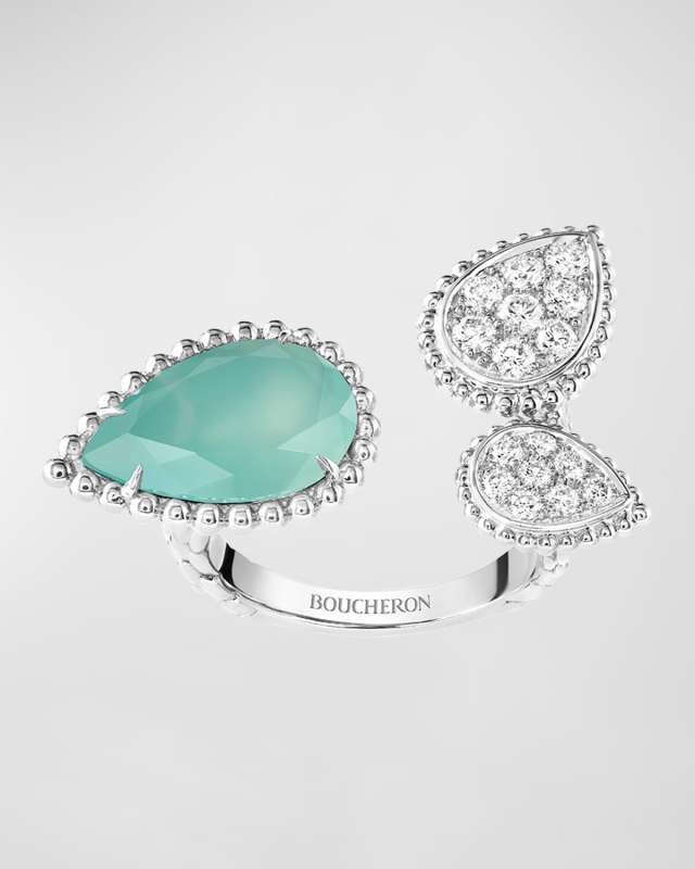 Serpent Boheme White Gold 3-Motif Diamond and Aquaprase Ring, EU 52 / US 6